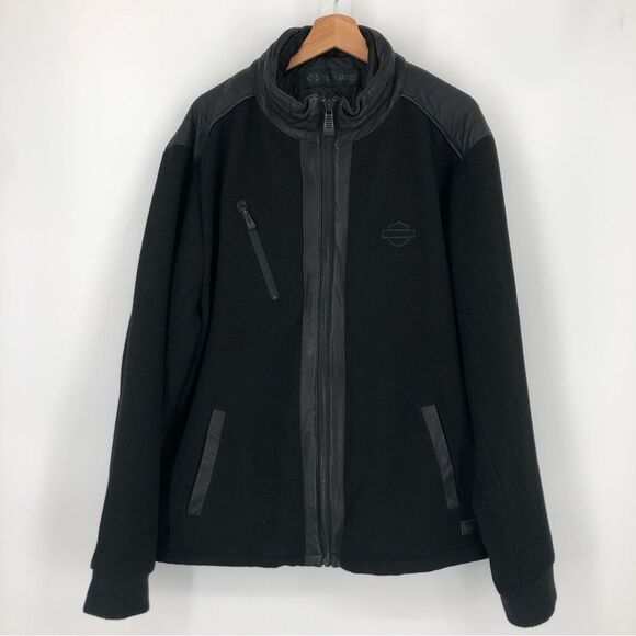 Harley Davidson Mens‎ 2X Wool Goatskin Black Slim Fit Varsity Style Jacket Coat